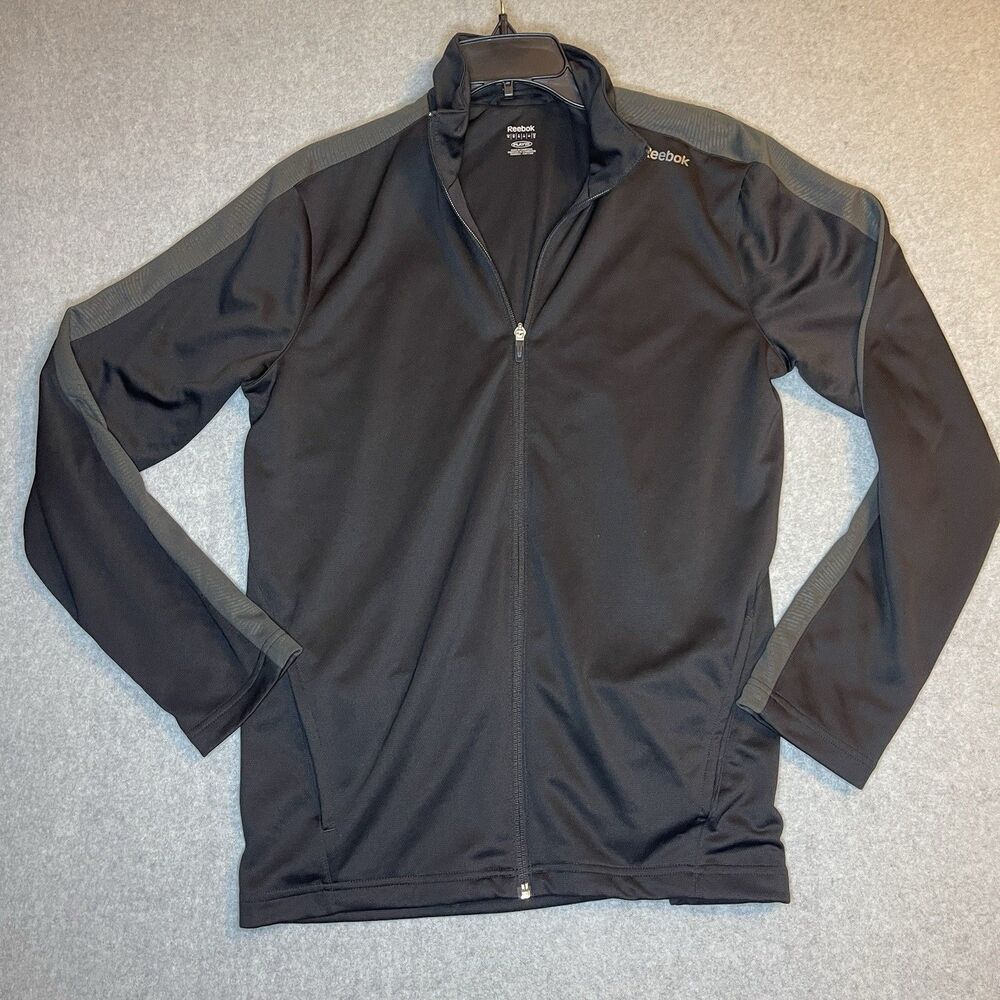 Reebok Versacool Men's XL Track Jacket Black Gray Full Zip Collared Versa cool